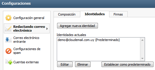 Configurar Identidades en el Webmail